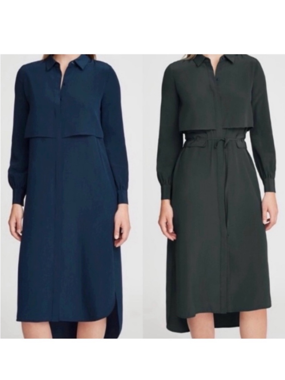 NWT Cuyana Navy High-Low Silk Shirt Dress in Navy Sz XL